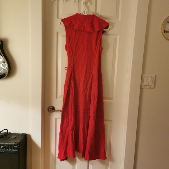 Red Cotton Wrap dress made in Mexico - Picture 4 of 4